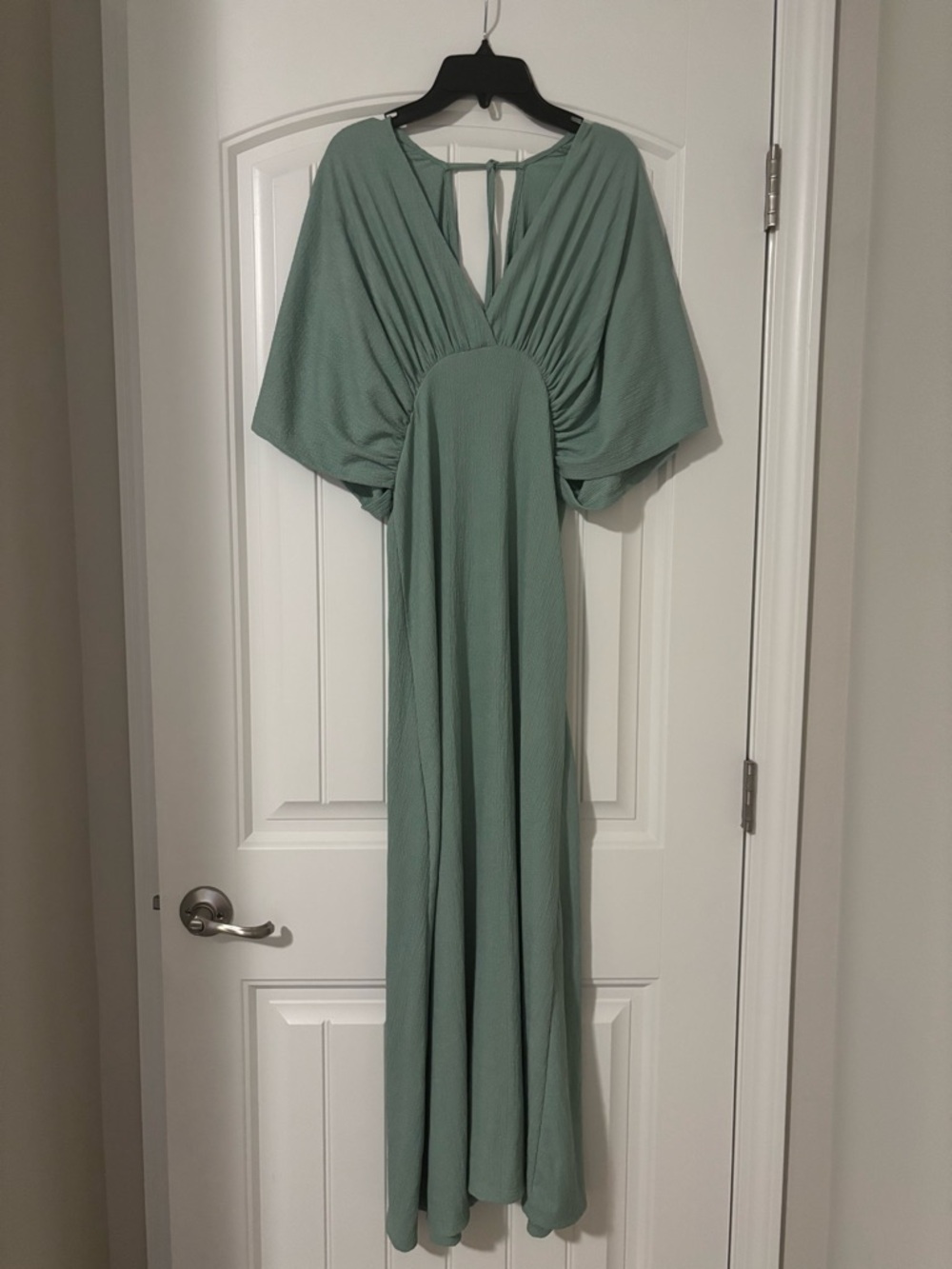 Elegant Sage Green Maxi Dress with Draped Sleeves